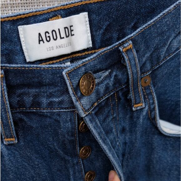 Agolde Parker High-rise Denim Straight Cropped Leg Jeans in Indigo, size 24 - Picture 4 of 9